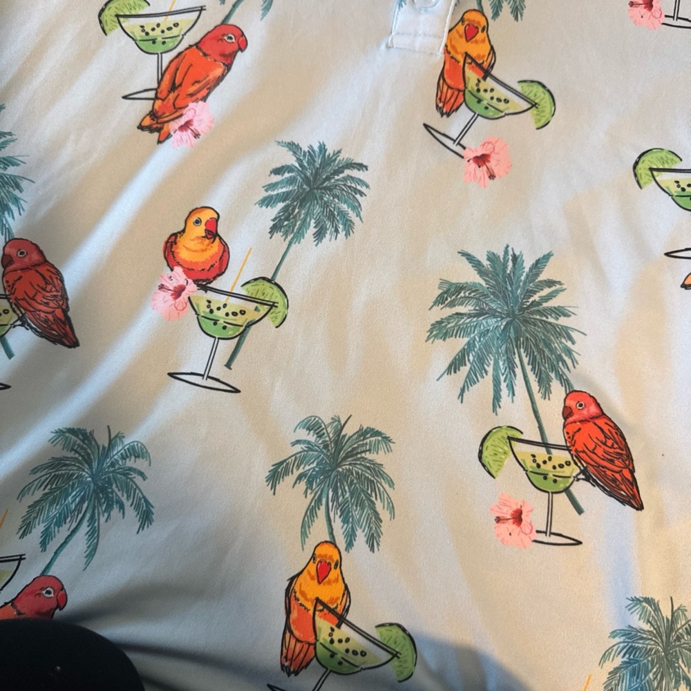 Tropical Parrot Palm Polo Shirt - Light Blue - Picture 7 of 9